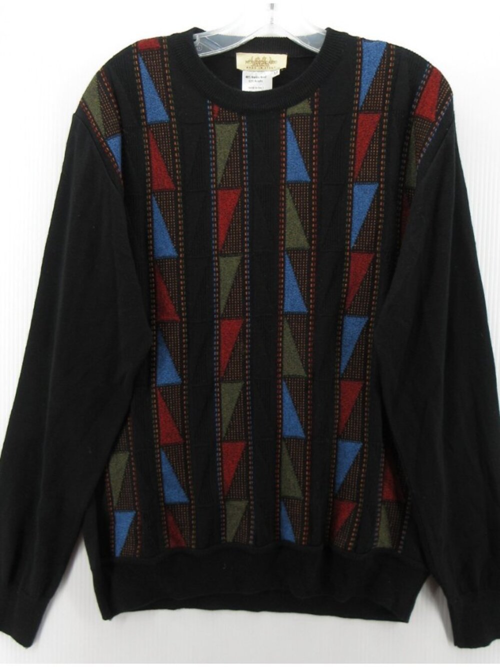 Montechiaro Sweater Medium Merino Wool Blend Jacquard Geometric Italy